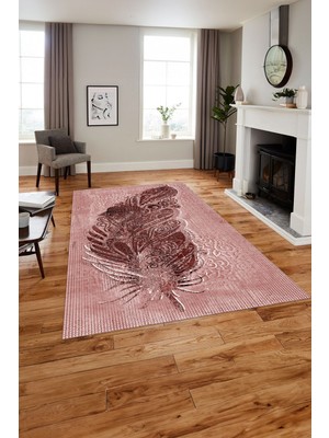 Napoli Home Baskılı Modern Klasik Yaprak Model Yıkanabilir Kaymaz Yolluk Mutfak Salon Halısı, Modern-146-Bordo,