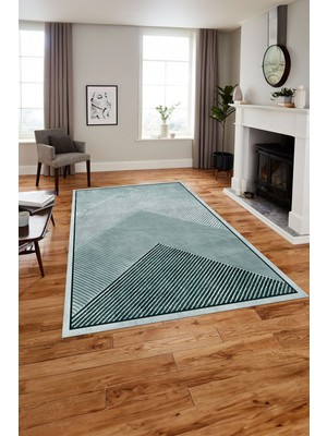 Napoli Home Baskılı Modern Üçgen Çizgili Yıkanabilir Kaymaz Yolluk Mutfak Salon Halısı, MODERN-181-MAVİ,