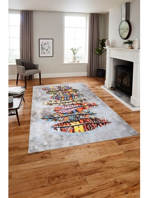 Napoli Home Baskılı Modern Kuş Tüyü Motifli Yıkanabilir Kaymaz Yolluk Mutfak Salon Halısı, Modern-157-Renkli,