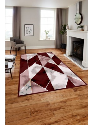 Napoli Home Baskılı Modern Mermer Desenli Yıkanabilir Kaymaz Yolluk Mutfak Salon Halısı, MODERN-160-BORDO,