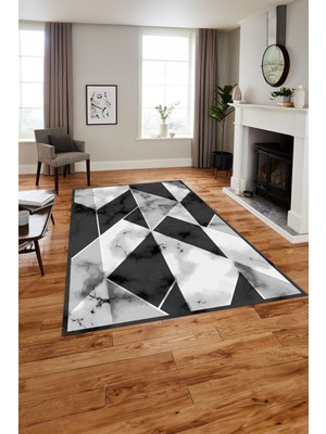 Napoli Home Baskılı Modern Mermer Desenli Yıkanabilir Kaymaz Yolluk Mutfak Salon Halısı, MODERN-160-GRİ,