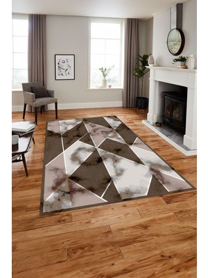 Napoli Home Baskılı Modern Mermer Desenli Yıkanabilir Kaymaz Yolluk Mutfak Salon Halısı, Modern-160-Bej,