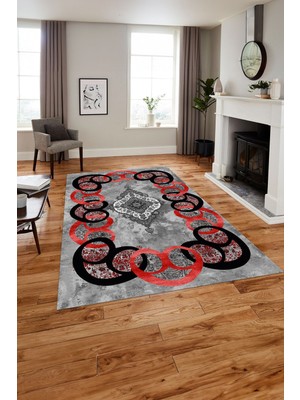 Napoli Home Baskılı Modern Akrilik Desen Yıkanabilir Kaymaz Yolluk Mutfak Salon Halısı, Modern-159-Kırmızı,