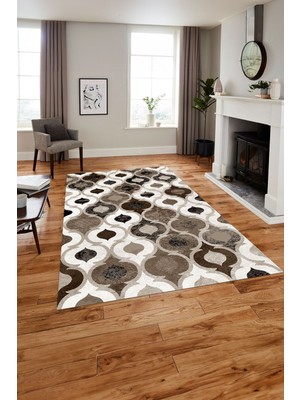 Napoli Home Baskılı Modern Kupa Motifli Yıkanabilir Kaymaz Yolluk Mutfak Salon Halısı, MODERN-162-KAHVE,