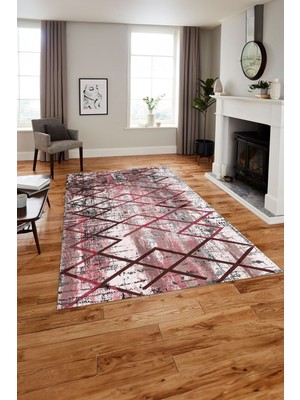 Napoli Home Baskılı Modern Çizgili Desen Yıkanabilir Kaymaz Yolluk Mutfak Salon Halısı, MODERN-171-BORDO,