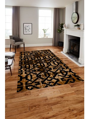 Napoli Home Baskılı Modern Kelepçe Modelli Yıkanabilir Kaymaz Yolluk Mutfak Salon Halısı, Modern-143-Kahve,