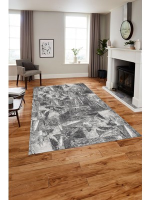 Napoli Home Baskılı Modern Sade Motifli Yıkanabilir Kaymaz Yolluk Mutfak Salon Halısı, MODERN-193-GRİ,