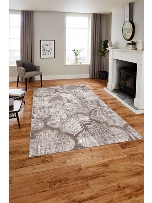 Napoli Home Baskılı Modern Kupa Çiçek Model Yıkanabilir Kaymaz Yolluk Mutfak Salon Halısı, MODERN-206-BEJ,