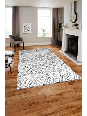 Napoli Home Baskılı Modern Iskandinav Desenli Yıkanabilir Kaymaz Yolluk Mutfak Salon Halısı, Modern-175-Gri,