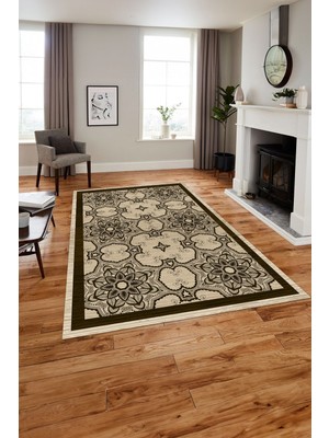 Napoli Home Baskılı Modern Vektörel Desen Yıkanabilir Kaymaz Yolluk Mutfak Salon Halısı, MODERN-198-KAHVE,