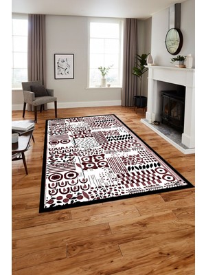 Napoli Home Dijital Baskılı Modern Desen Yıkanabilir Kaymaz Yolluk Mutfak Salon Halısı, MODERN-216-BORDO,