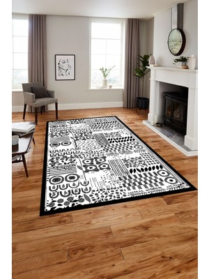 Napoli Home Dijital Baskılı Modern Desen Yıkanabilir Kaymaz Yolluk Mutfak Salon Halısı, MODERN-216-GRİ,