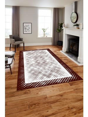 Napoli Home Baskılı Modern Sade Çerçeveli Yıkanabilir Kaymaz Yolluk Mutfak Salon Halısı, MODERN-218-BORDO,