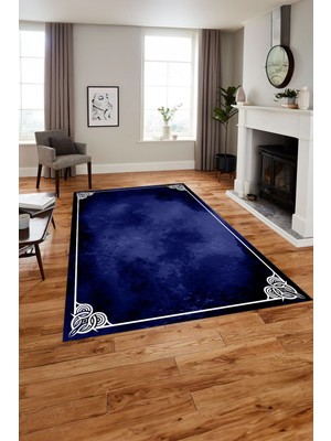 Napoli Home Baskılı Modern Düz Çerçeve Model Yıkanabilir Kaymaz Yolluk Mutfak Salon Halısı, MODERN-208-LACİVERT,
