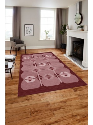 Napoli Home Baskılı Modern Sade Etnik Model Yıkanabilir Kaymaz Yolluk Mutfak Salon Halısı, MODERN-220-BORDO,