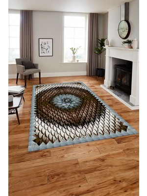 Napoli Home Baskılı Modern Sade Çiçek Desenli Yıkanabilir Kaymaz Yolluk Mutfak Salon Halısı, MODERN-156-KAHVE,