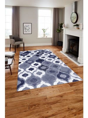 Napoli Home Baskılı Modern Kupa Motifli Yıkanabilir Kaymaz Yolluk Mutfak Salon Halısı, MODERN-162-LACİVERT,