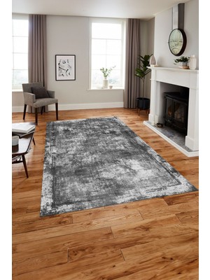 Napoli Home Dijital Baskılı Modern Sade Desen Yıkanabilir Kaymaz Yolluk Mutfak Salon Halısı, MODERN-215-GRİ,