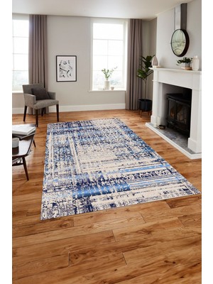 Napoli Home Baskılı Modern Klasik Görünümlü Yıkanabilir Kaymaz Yolluk Mutfak Salon Halısı, MODERN-195-LACİVERT,