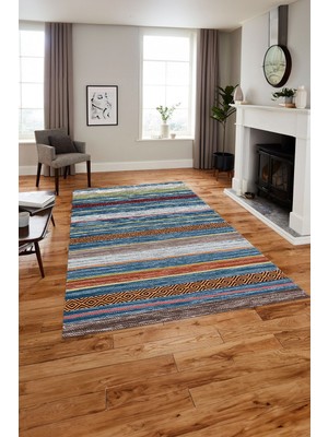 Napoli Home Baskılı Modern Kilim Görünümlü Yıkanabilir Kaymaz Yolluk Mutfak Salon Halısı, MODERN-185-RENKLİ,