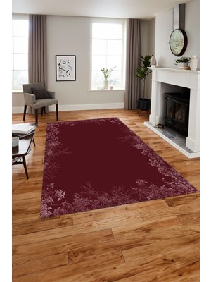 Napoli Home Baskılı Modern Çiçek Ağaç Motifli Yıkanabilir Kaymaz Yolluk Mutfak Salon Halısı, MODERN-203-KIRMIZI,