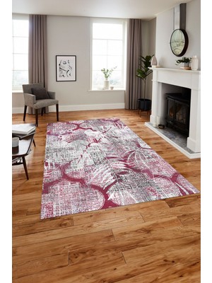 Napoli Home Baskılı Modern Kupa Çiçek Model Yıkanabilir Kaymaz Yolluk Mutfak Salon Halısı, MODERN-206-PEMBE,