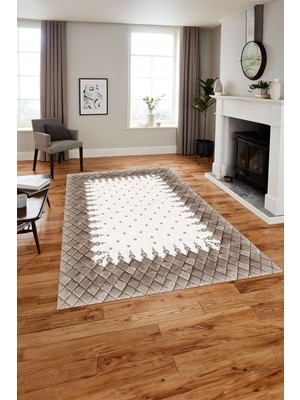 Napoli Home Baskılı Modern Geometrik Desenli Yıkanabilir Kaymaz Yolluk Mutfak Salon Halısı, MODERN-204-VİZON,