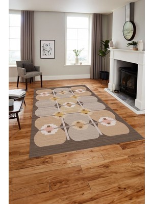 Napoli Home Baskılı Modern Sade Etnik Model Yıkanabilir Kaymaz Yolluk Mutfak Salon Halısı, MODERN-220-KAHVE,