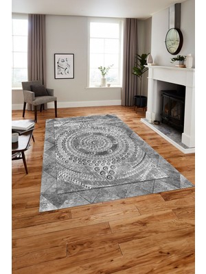 Napoli Home Baskılı Modern Klasik Sade Desen Yıkanabilir Kaymaz Yolluk Mutfak Salon Halısı, MODERN-214-GRİ,