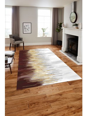 Napoli Home Baskılı Modern Sade Üç Renk Model Yıkanabilir Kaymaz Yolluk Mutfak Salon Halısı, MODERN-219-BORDO,