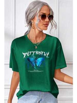 Only Trendwear Unisex Blue Butterfly Baskılı T-Shirt