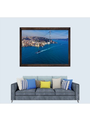 Istanbul Manzarası, Istanbul Boğazı, Çerçeveli Cam Duvar Tablosu 30 x 45  cm