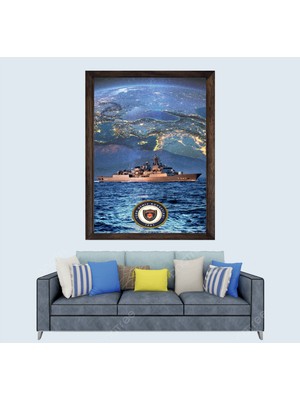 Türkçü, Türk Donanması, Mavi Vatan, Çerçeveli Cam Duvar Tablosu 30 x 45  cm  Sp1
