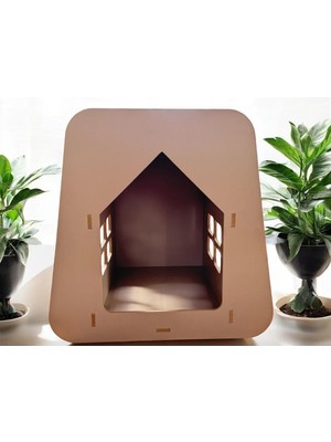 Evnalia Kedi Köpek Evi Caramel 30x50 cm Yıkanabilir Kumaş Minder ve Yatak Dahil