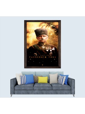 Osmanlı Paşası, Çöl Kaplanı Fahrettin Paşa, Çerçeveli Cam Duvar Tablosu 20 x 30  cm