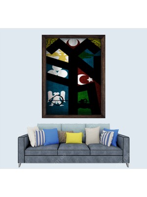 Türkçü, Türk Bayrağı Çerçeveli Cam Duvar Tablosu 20 x 30  cm  Sp2
