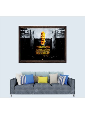 Türkçü, Bilge Kağan Sözü, Çerçeveli Cam Duvar Tablosu 20 x 30  cm  Sp1