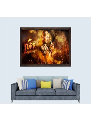 Türkçü, Göktürk Devleti Çerçeveli Cam Duvar Tablosu 20 x 30  cm