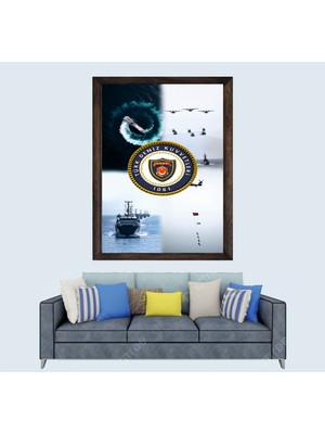 Türkçü, Türk Deniz Kuvvetleri, Mavi Vatan Çerçeveli Cam Duvar Tablosu 30 x 45  cm