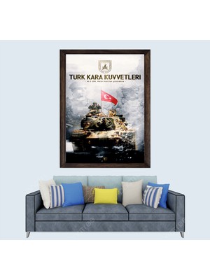 Türkçü, Türk Kara Kuvvetleri, Tank, Türk Askeri Çerçeveli Cam Duvar Tablosu 30 x 45  cm