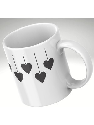 Applucky Askıda Siyah Kalpler Sevgililer Günü Baskı Kupa Bardak