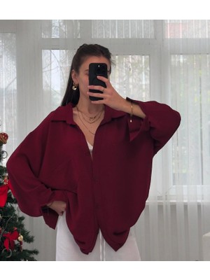 Paw Garage Kadın Perla Tek Cepli Oversize Gömlek, Geniş Kalıp Gömlek, Ayrobin Gömlek