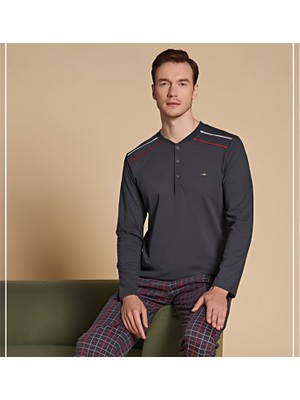 Over Sleep by Poleren Üç Düğmeli Uzun Kollu Erkek Pijama Takımı