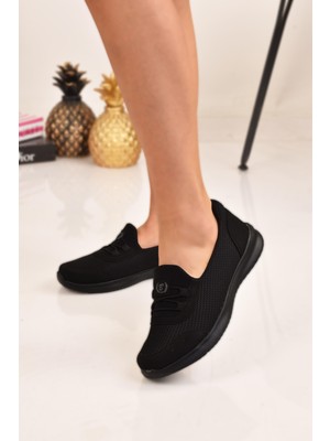  Kadın Siyah Bağcık Detaylı Anne Ayakkabısı Günlük Ayakkabı Babet