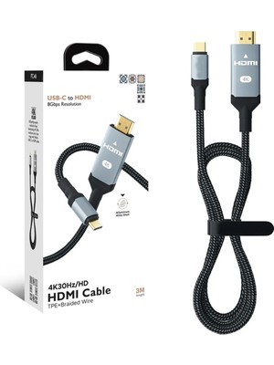 The Wlue Type-C To 4K 30Hz Ultra Full Hd HDMI Usb-C Tak Çalıştır Görüntü Aktarım Kablosu 2 Metre Gold