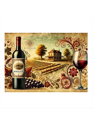 Bağ Evi ve Şarap Şişesi Mdf Poster