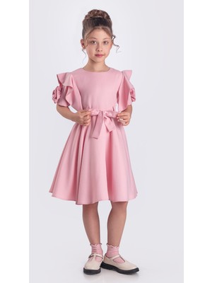 Kız Çocuk Gül Detaylı Kısa Kollu Elbise ELB.2717