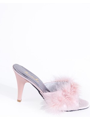 Lunoche Nightwear Tüylü Kadın Çeyiz Terliği Şık Günlük Ev Terliği Süslü Çeyiz Doğum Misafir Gelin Terliği