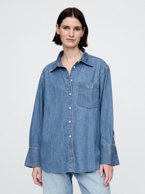 Gap Kadın Mavi Chambray Denim Oversize Gömlek