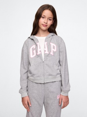 Kız Çocuk Gri Relaxed Gap Logo Fermuarlı Sweatshirt